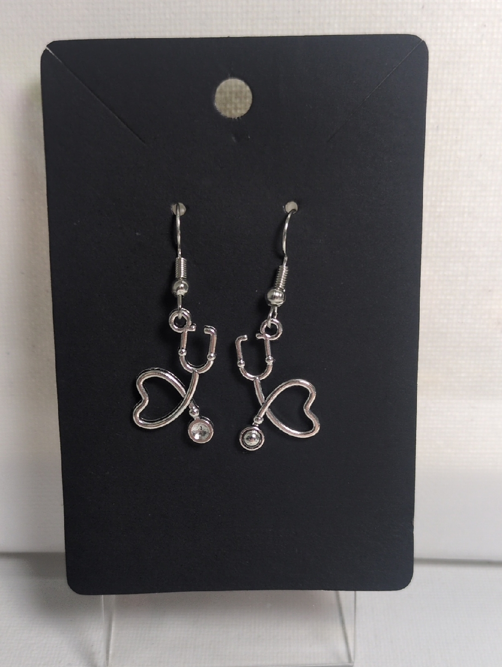 Silver Heart Stethoscope Dangle Earrings - Women Jewelry